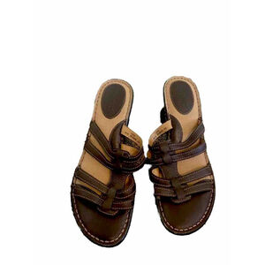Born Brown Leather Strappy Sandals Wedge size 10